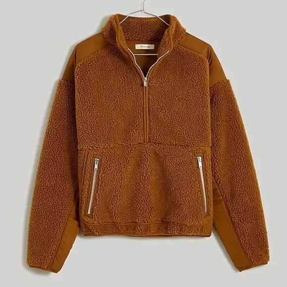 Madewell Faux Sherpa Kokomo Pullover Womens XS Camel - Picture 1 of 8